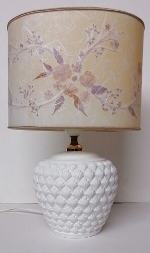 Lampe abat-jour fleurs séchées pied céramique blanche