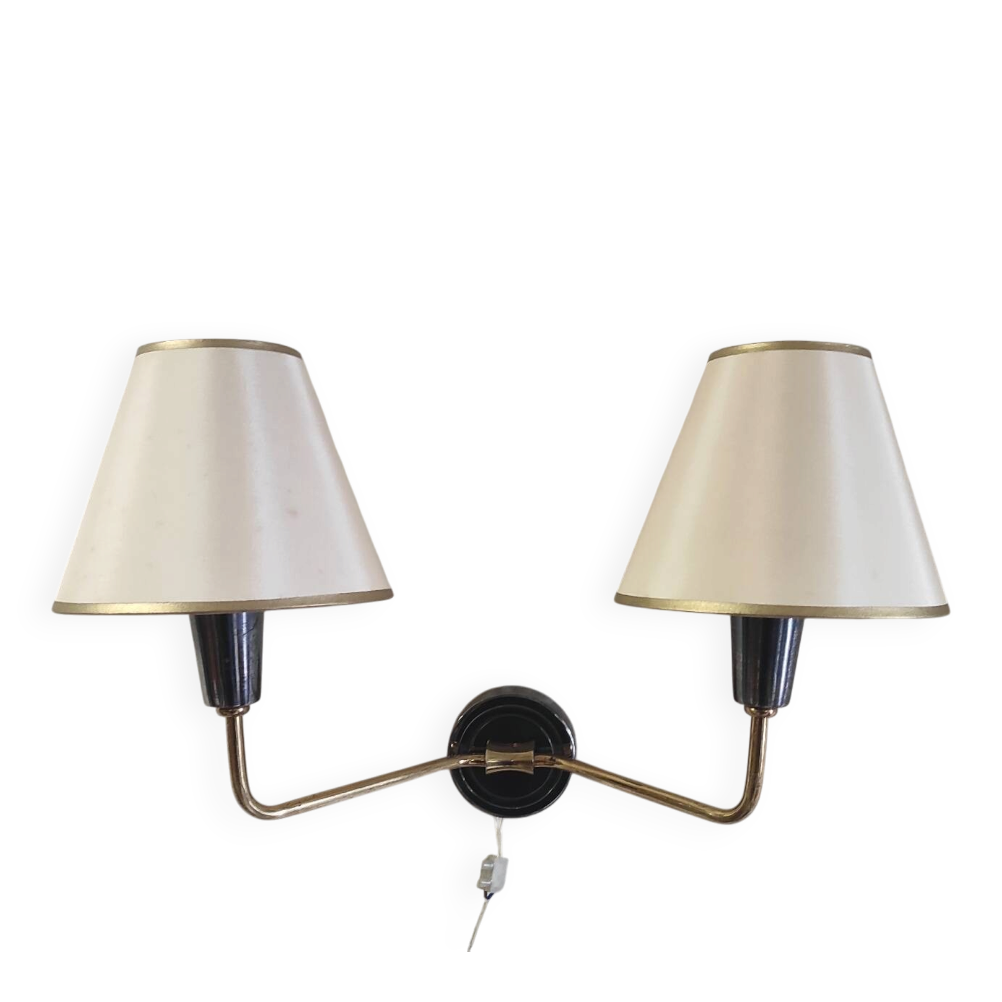Double light wall sconces in gilded brass and gun barrel - 1950s/60s