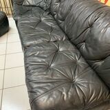 Vintage Black Leather Sofa Design Circa 1980