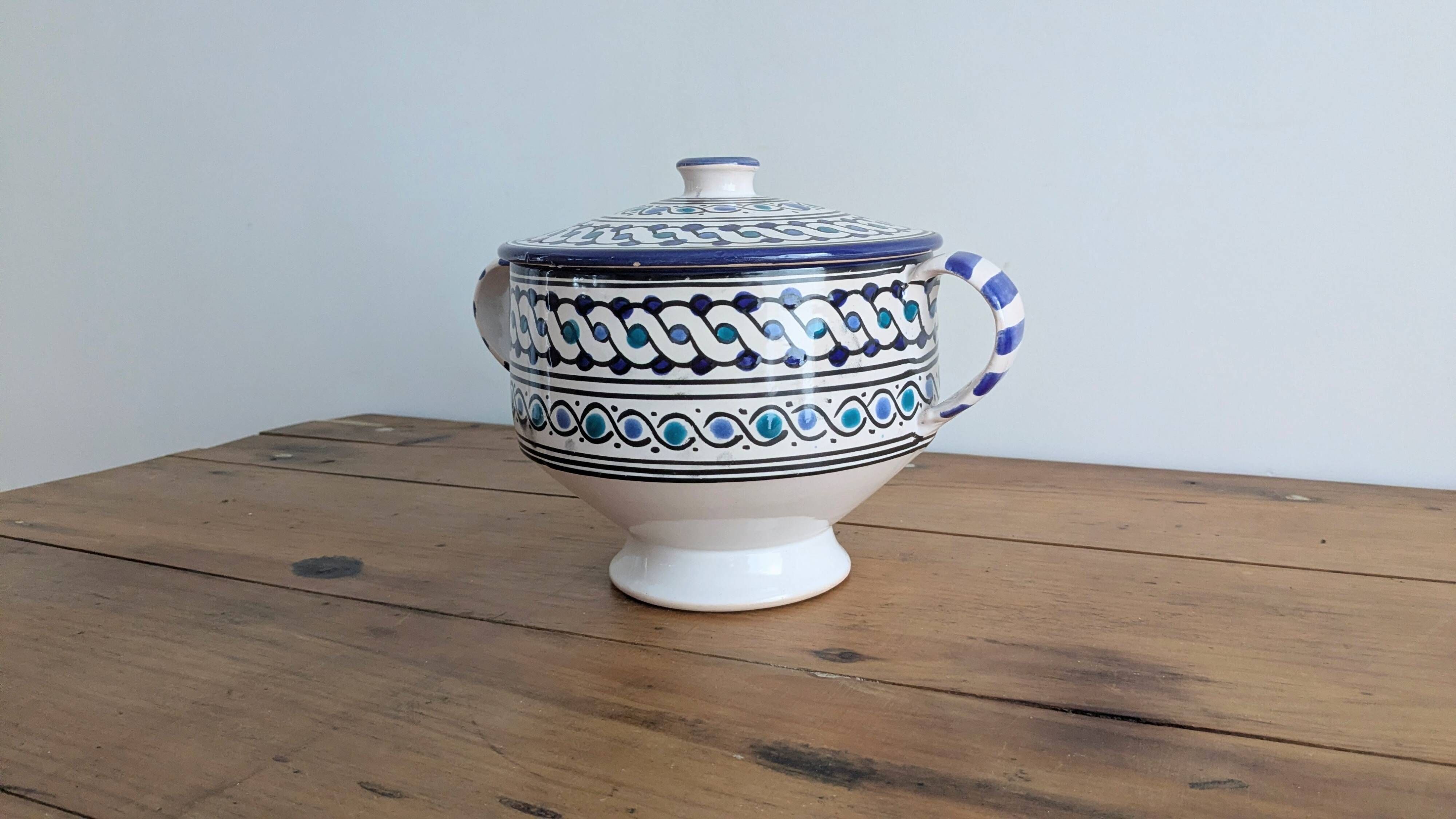 Vintage ceramic soup tureen from Tunisia – 1970s – Blue and t