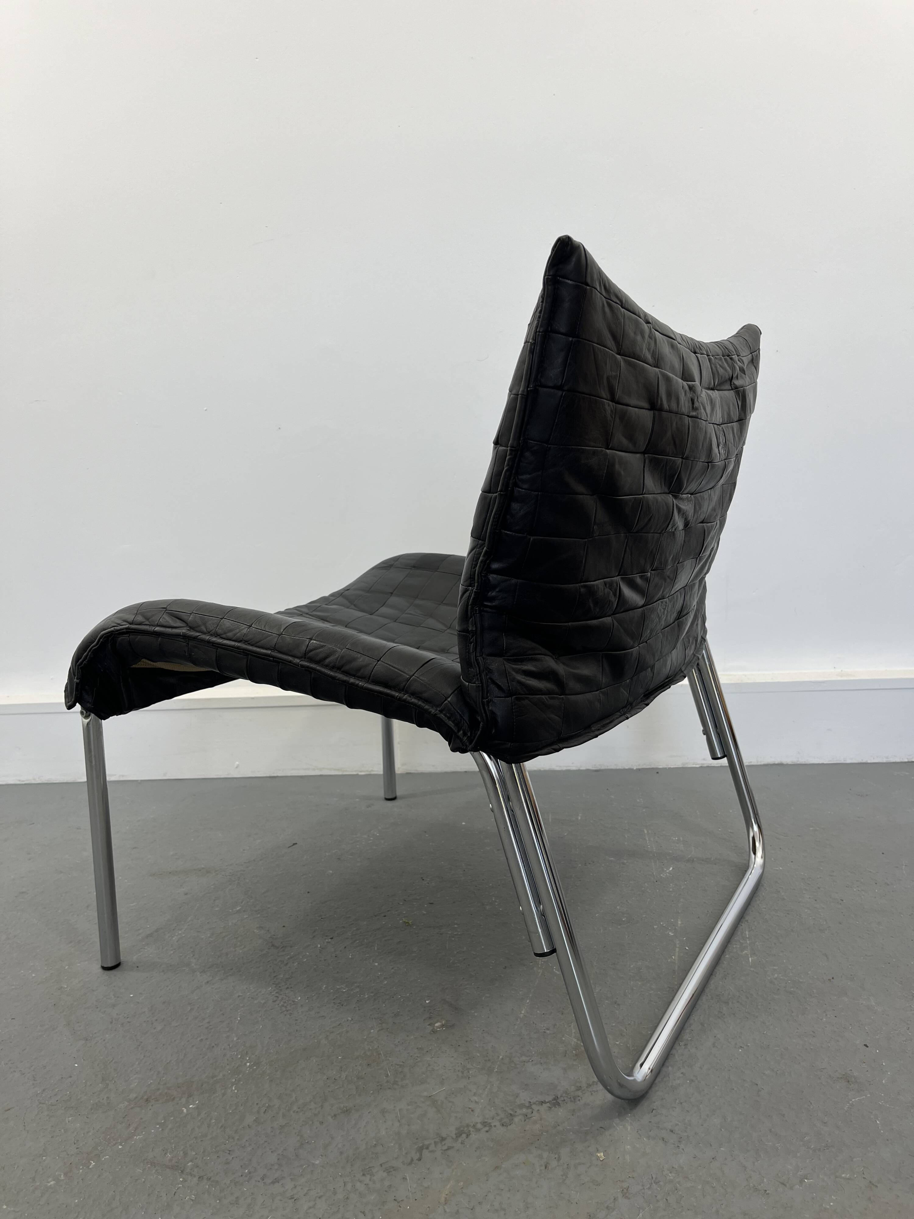 Vintage Mid-Century Scandinavian Modern Black Patchwork Leather Lounge Chair SET From IKEA, 1980s