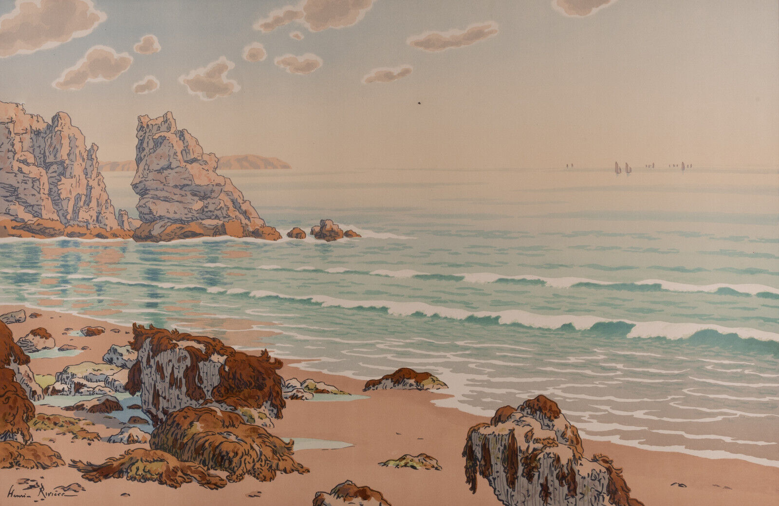 Lithograph by henri rivière les aspects de la nature bretagne 1899