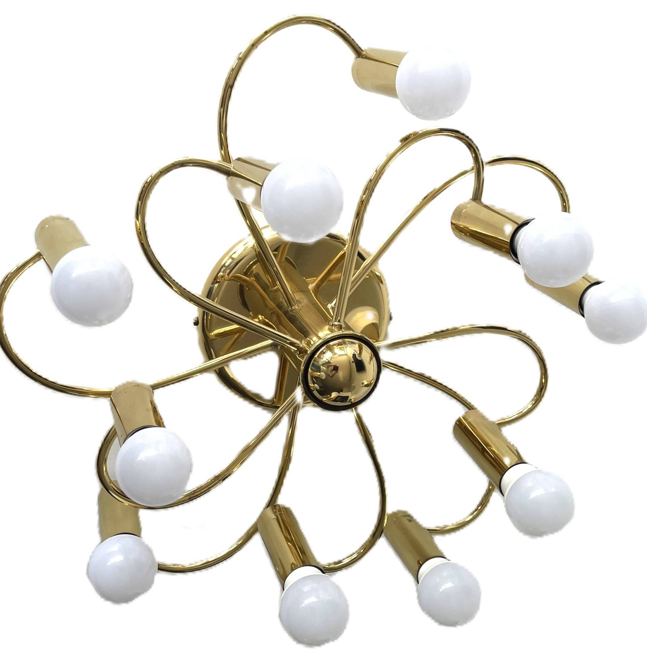 Honsel Leuchten ceiling light with 10 brass lights, Mid Century, 1970s.