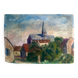 French Impressionistic Village Cottage Landscape Painting