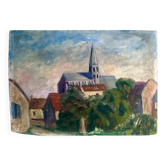 Peinture de paysage de village impressionniste français
