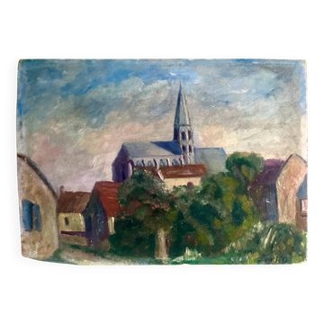 Peinture de paysage de village impressionniste français
