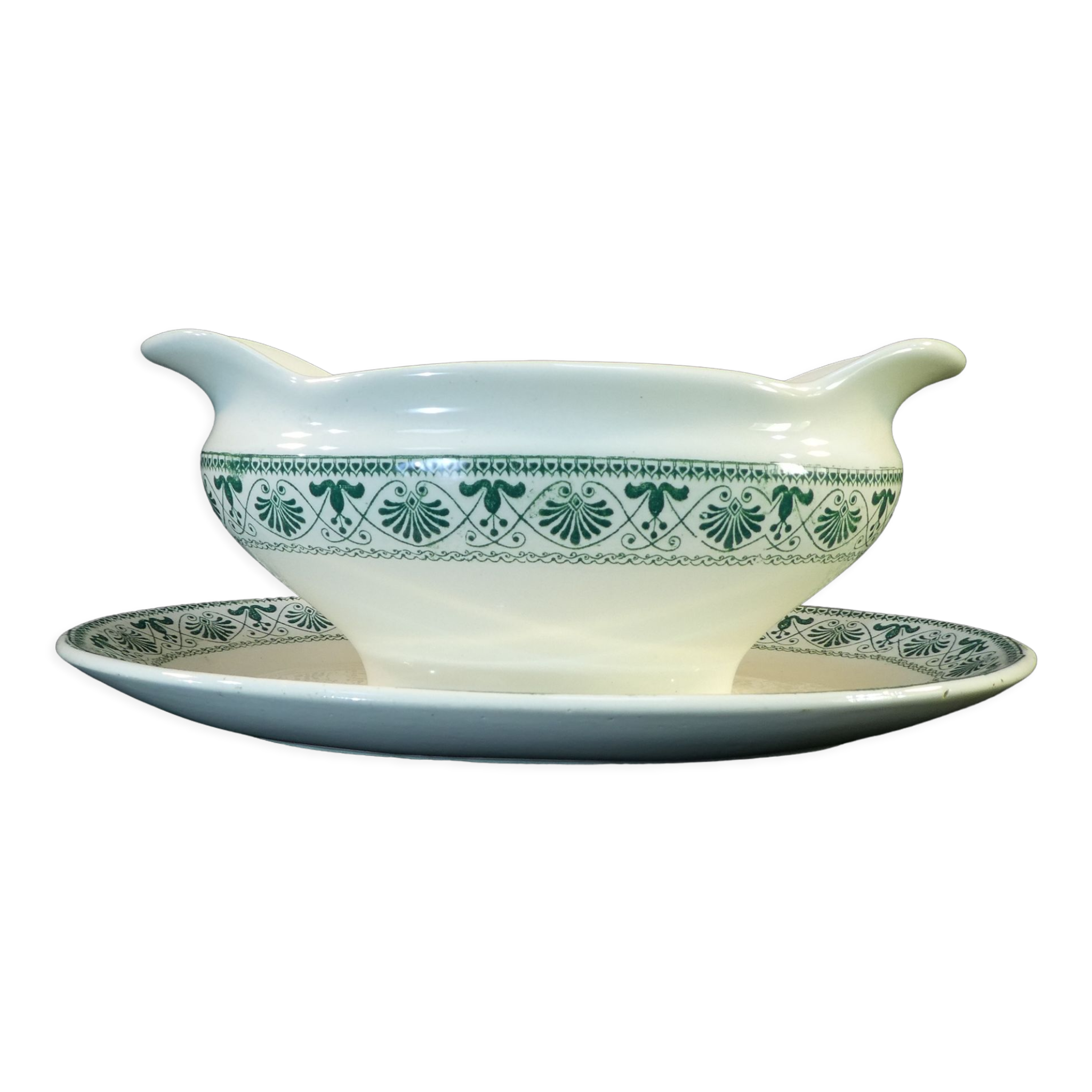 Sauciere en faience Boch freres la louviere décor palmette