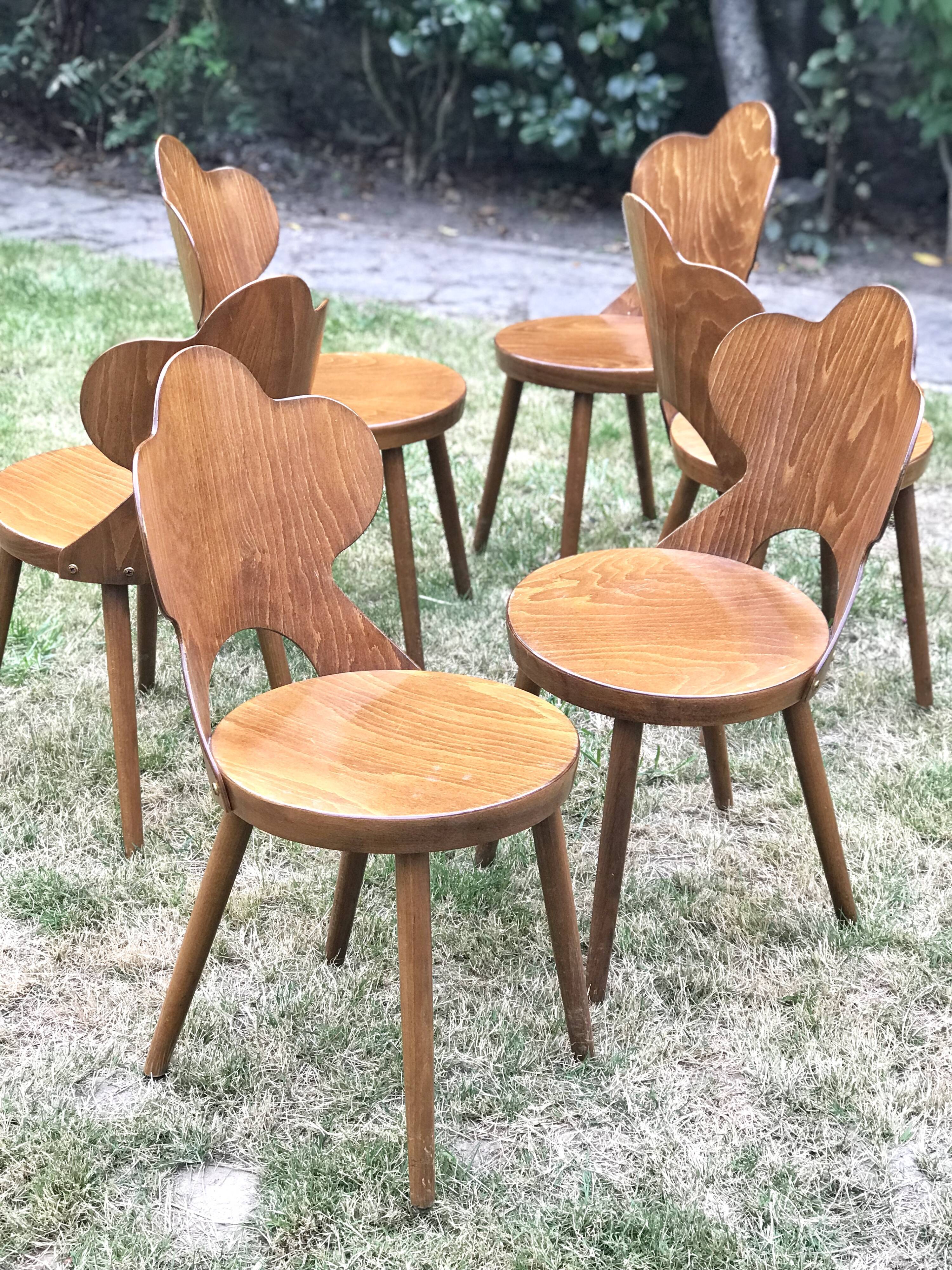 Set of 6 chairs Baumann signed model rare clover