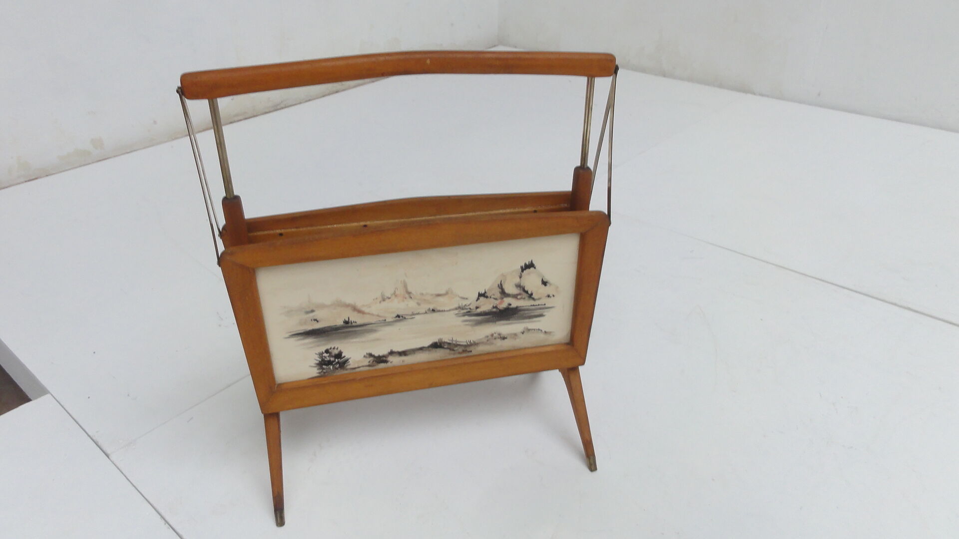 Magazine rack hand painted Birch and brass made in Italy 1950 s
