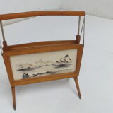 Magazine rack hand painted Birch and brass made in Italy 1950 s
