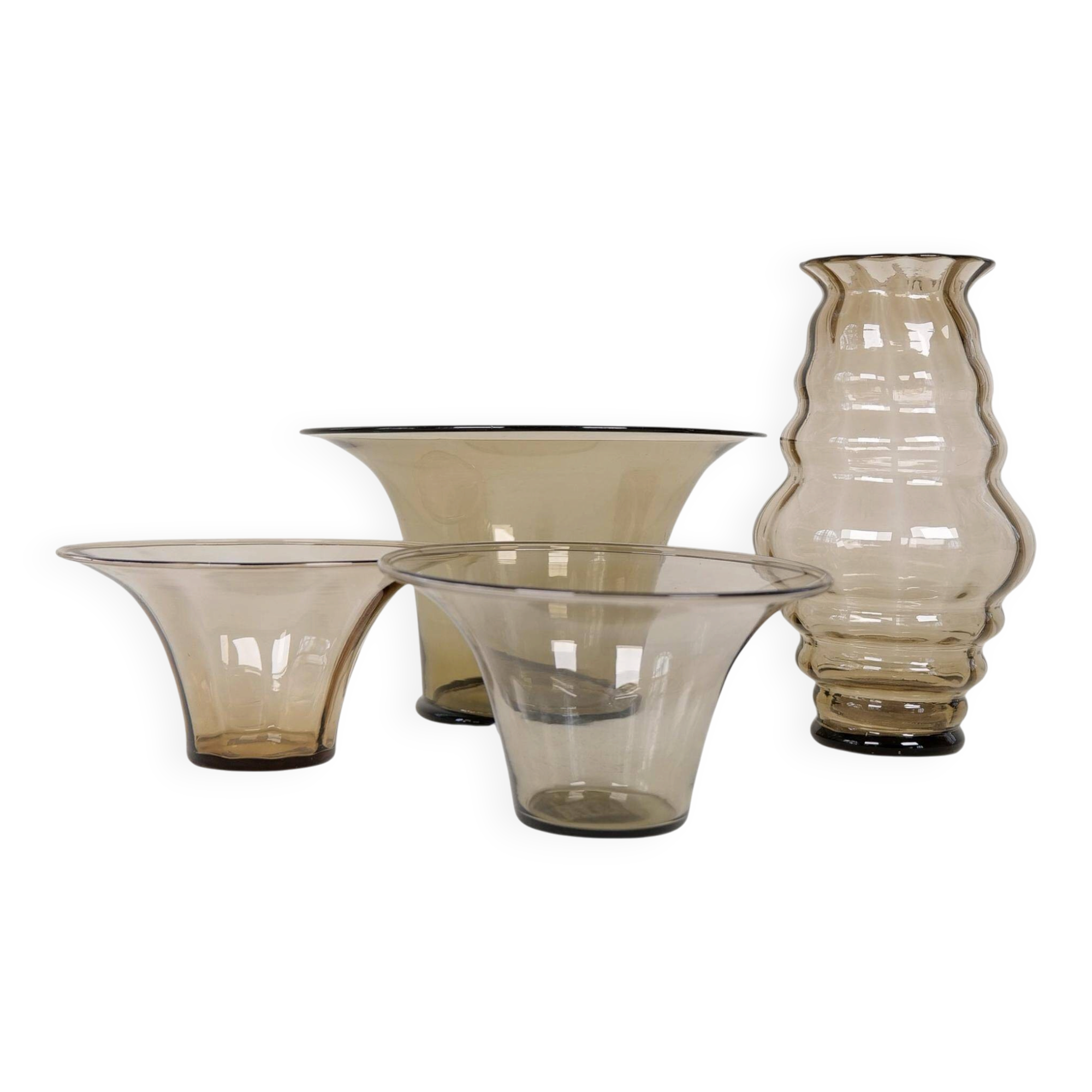 Art Deco Ensemble / Swedish Grace of 4 Glass Containers by Simon Gate Orrefors Sweden 1920s