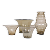 Art Deco Ensemble / Swedish Grace of 4 Glass Containers by Simon Gate Orrefors Sweden 1920s