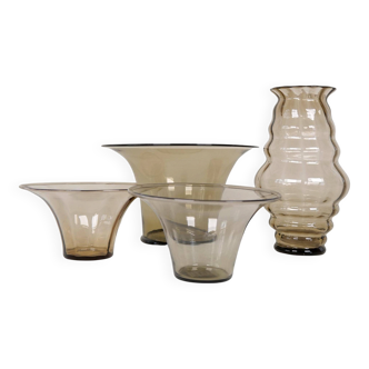 Art Deco Ensemble / Swedish Grace of 4 Glass Containers by Simon Gate Orrefors Sweden 1920s