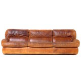 Vintage 3-seater lounge sofa in thick cognac leather