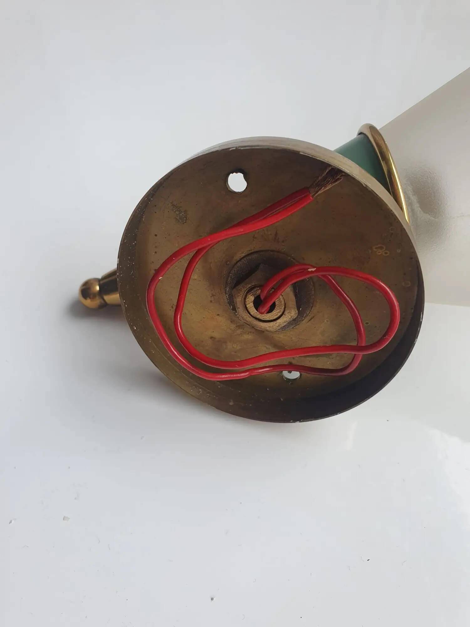 Green and gold conical wall lamp with opaline globe Art Deco