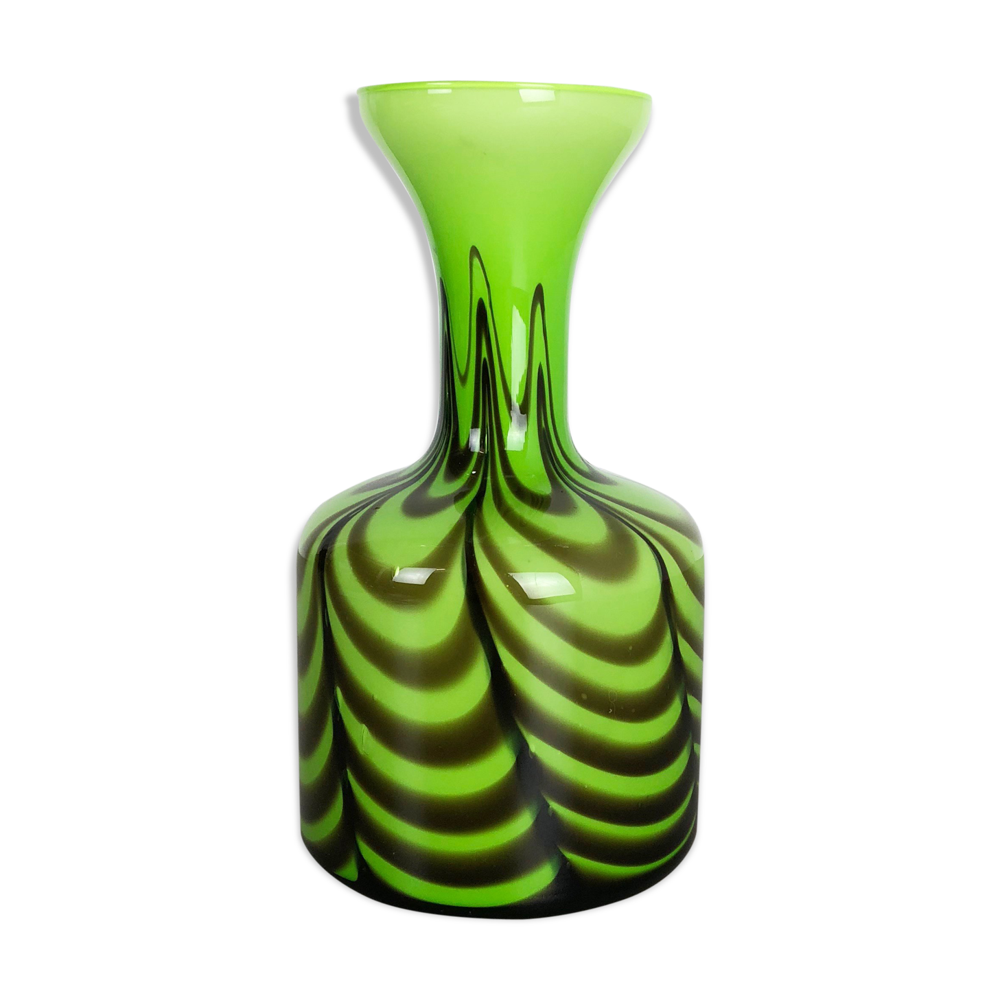Large Green Vintage Pop Art Opaline Florence Vase Design 1970s Italy
