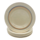 6 deep plates with fine blue and brown rim decorations.