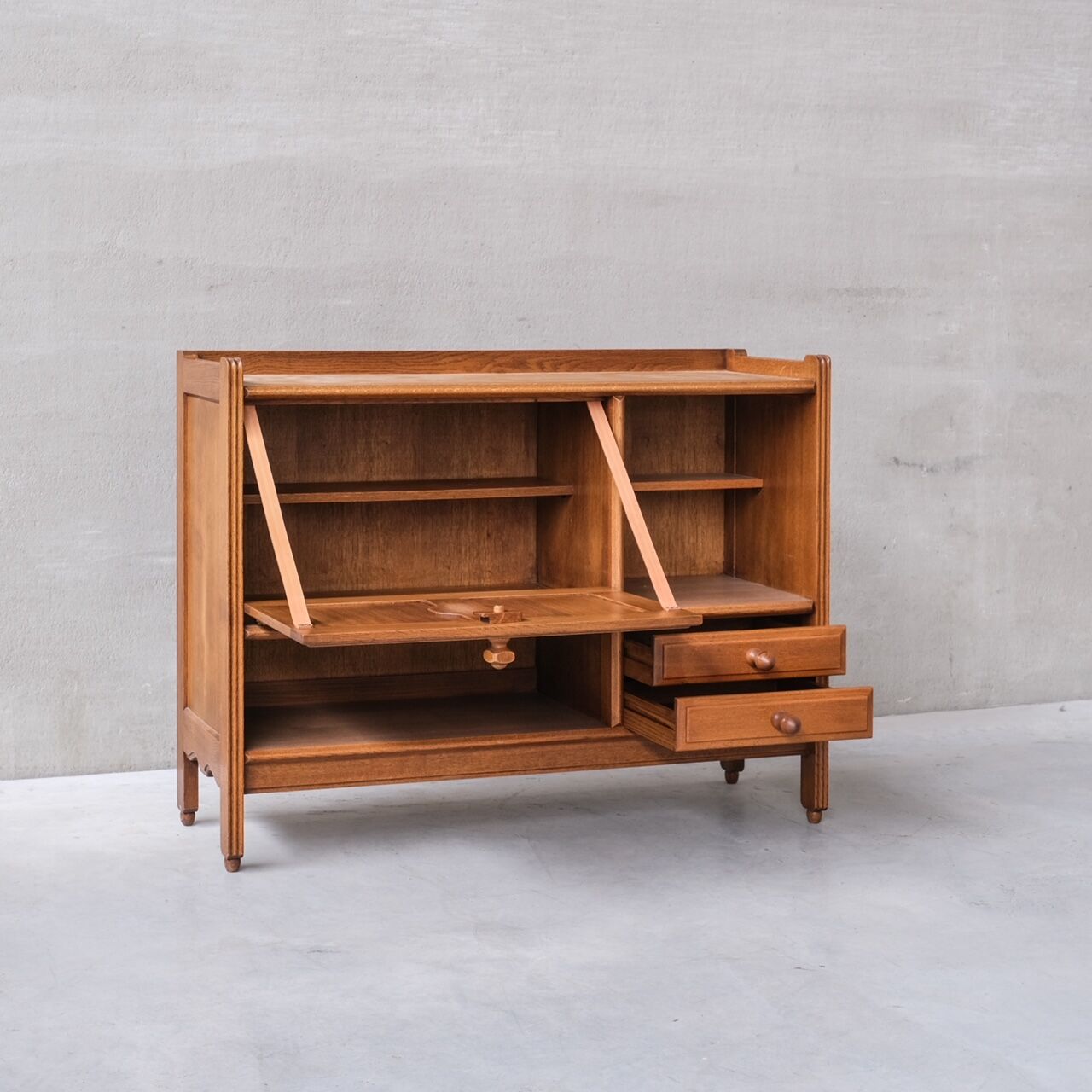 Guillerme et Chambron oak mid-century french cabinet sideboard