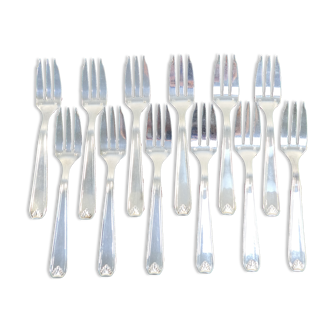 12 forks with silver metal cakes