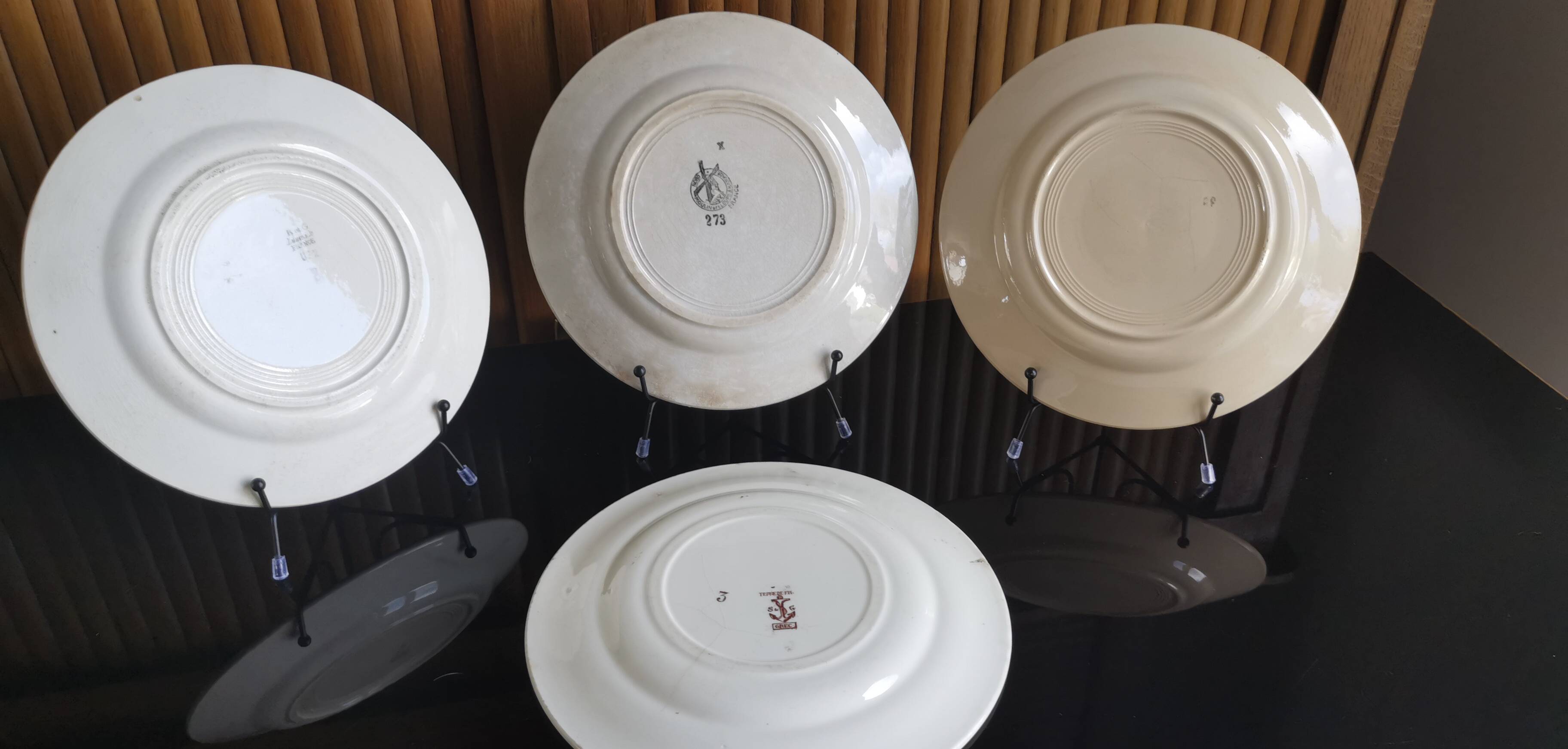 4 old mismatched plates Gien, St Amand, K&G Lunéville