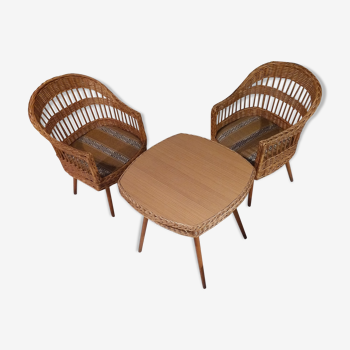 Rattan armchairs & table years 70