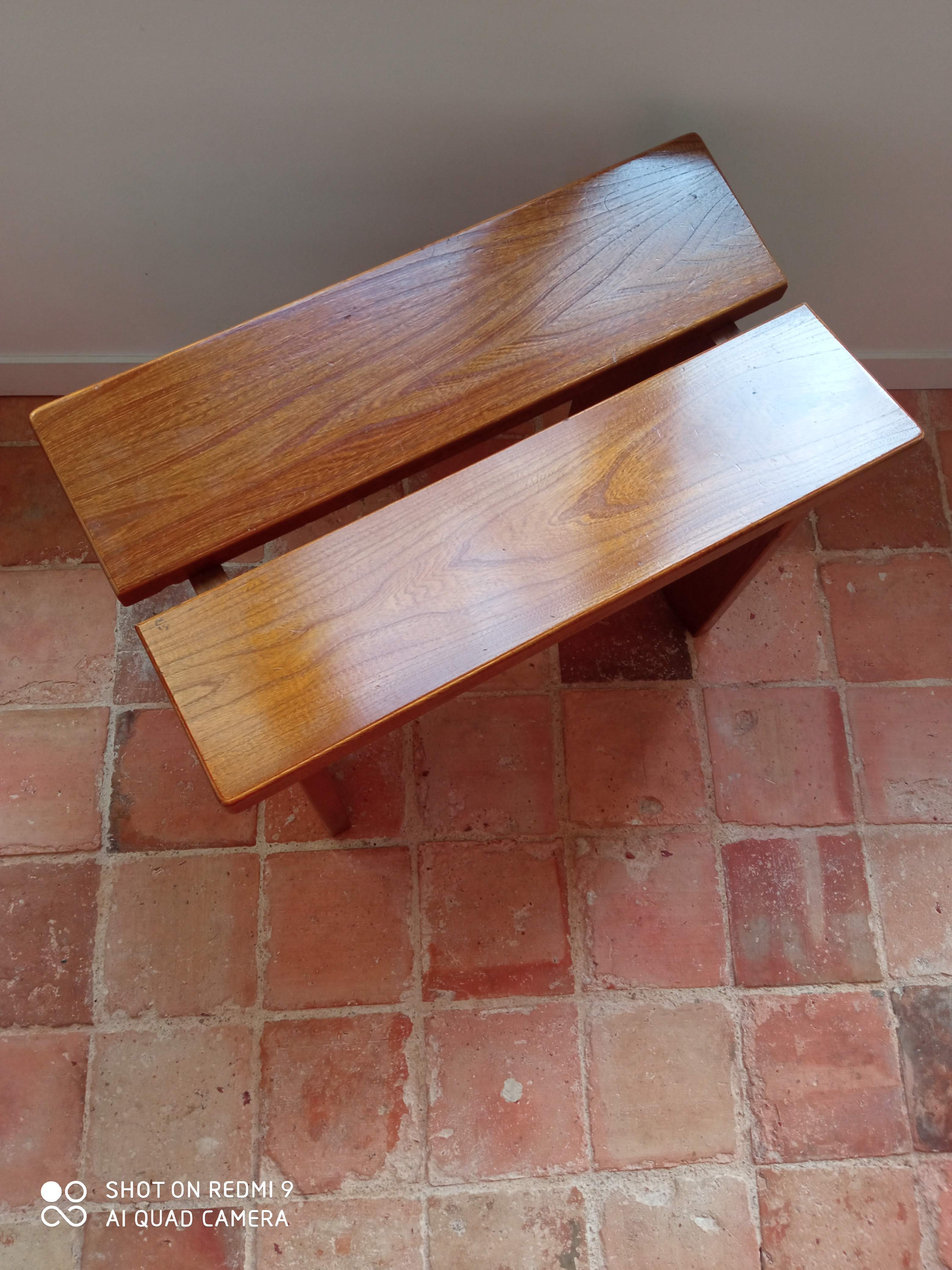 Gustave Gautier 1960 massive elm butterfly butterfly tabouret