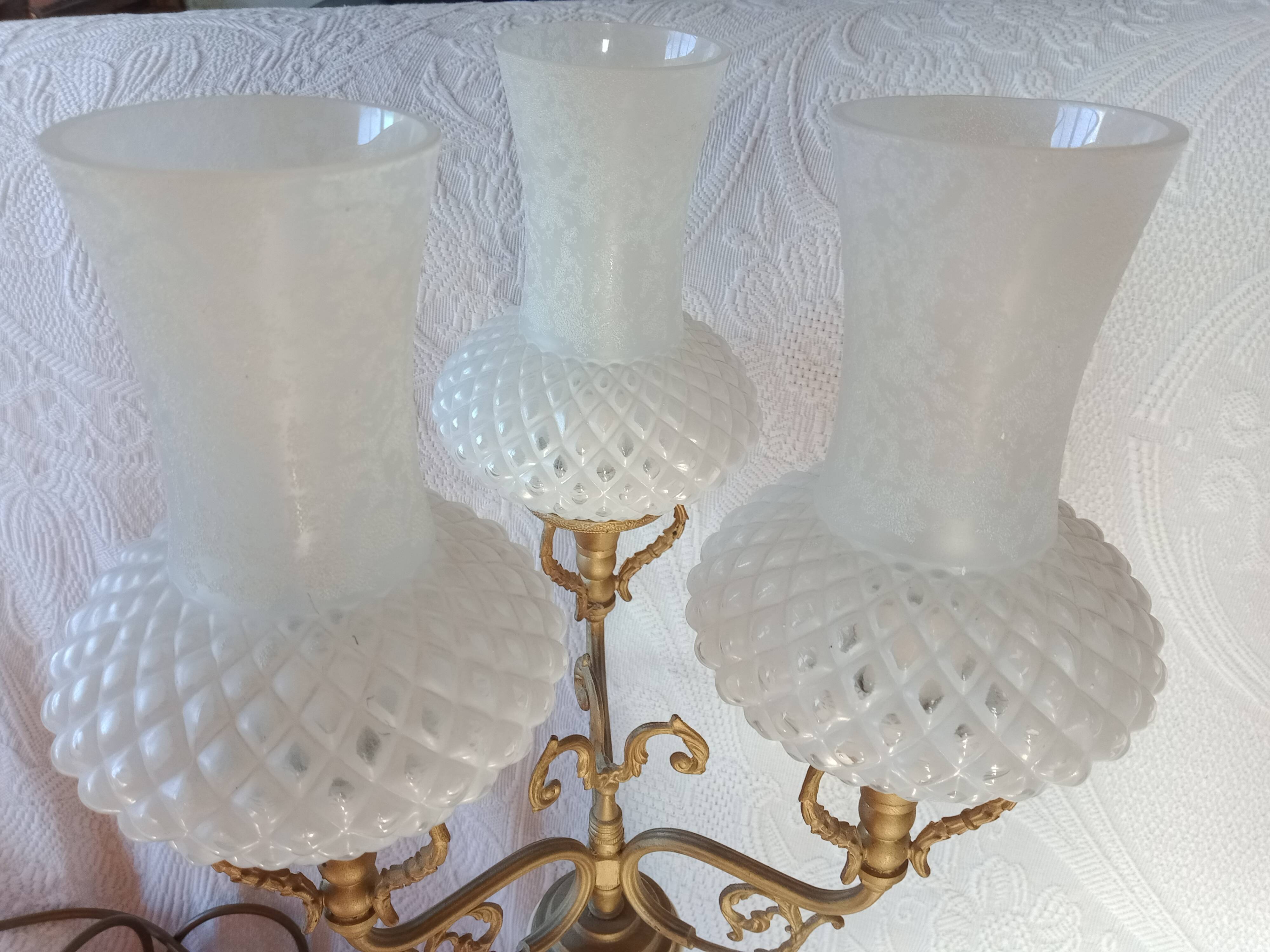 Florentine - baroque lamp ceramic brass metal topped with 3 glass tulips