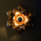 Masca floral wall lamp, metal with gold leaf, 1970