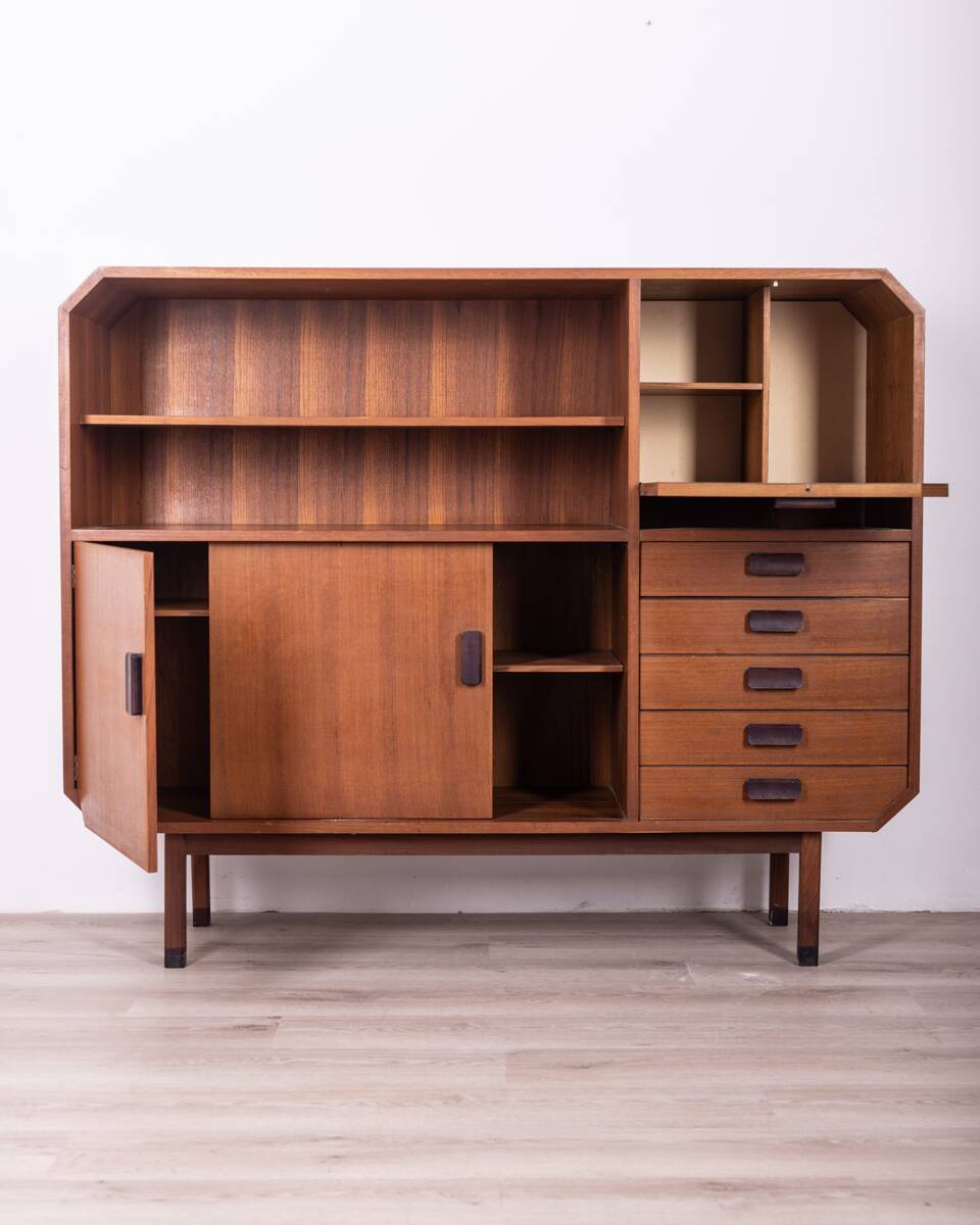 Buffet haut vintage années 60 en bois de teck design italien
