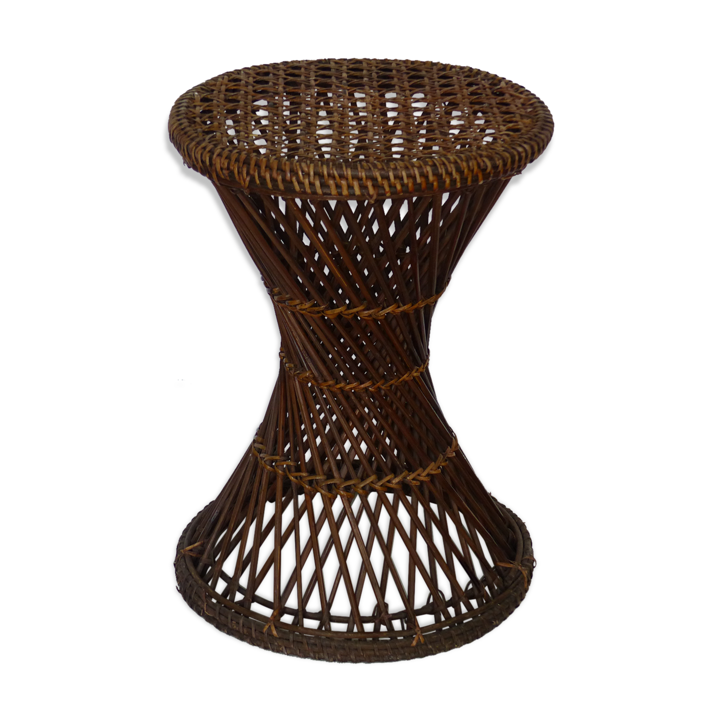Tabouret rotin assise cannée style diabolo vintage