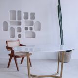 Oval dining table in white Ibiza marble 160x90x75