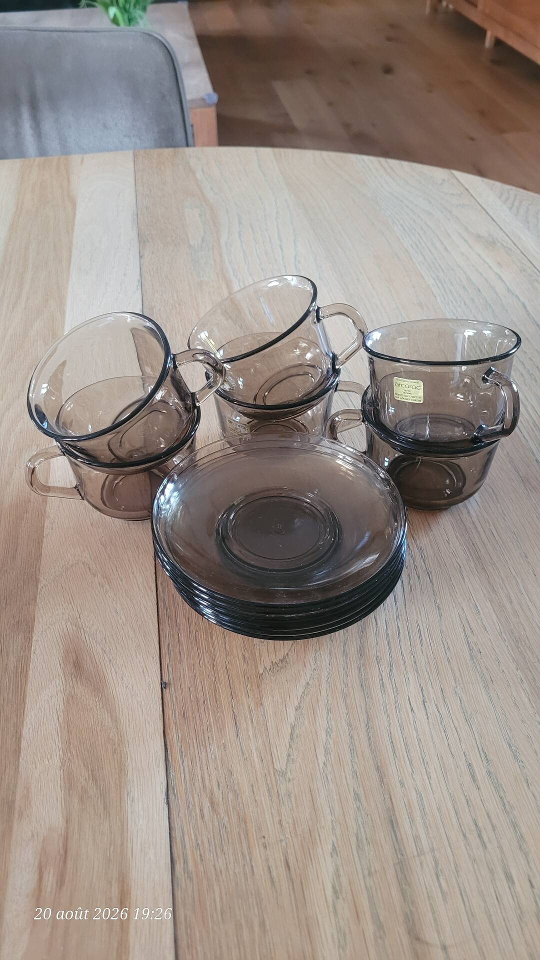 6 cups and saucers in Arcoroc BP glass