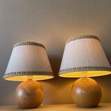 Set of 2 solid wood bedside lamps