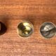 Set of 5 metal shot glasses in German owl style from the mid-century, 1960s.