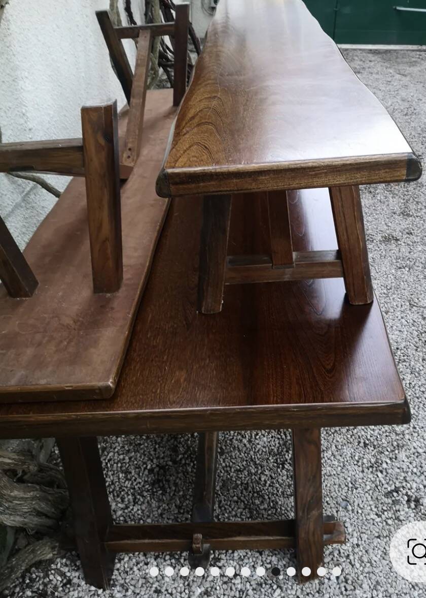 Large table and 2 benches brutalist design Olavi Hänninen