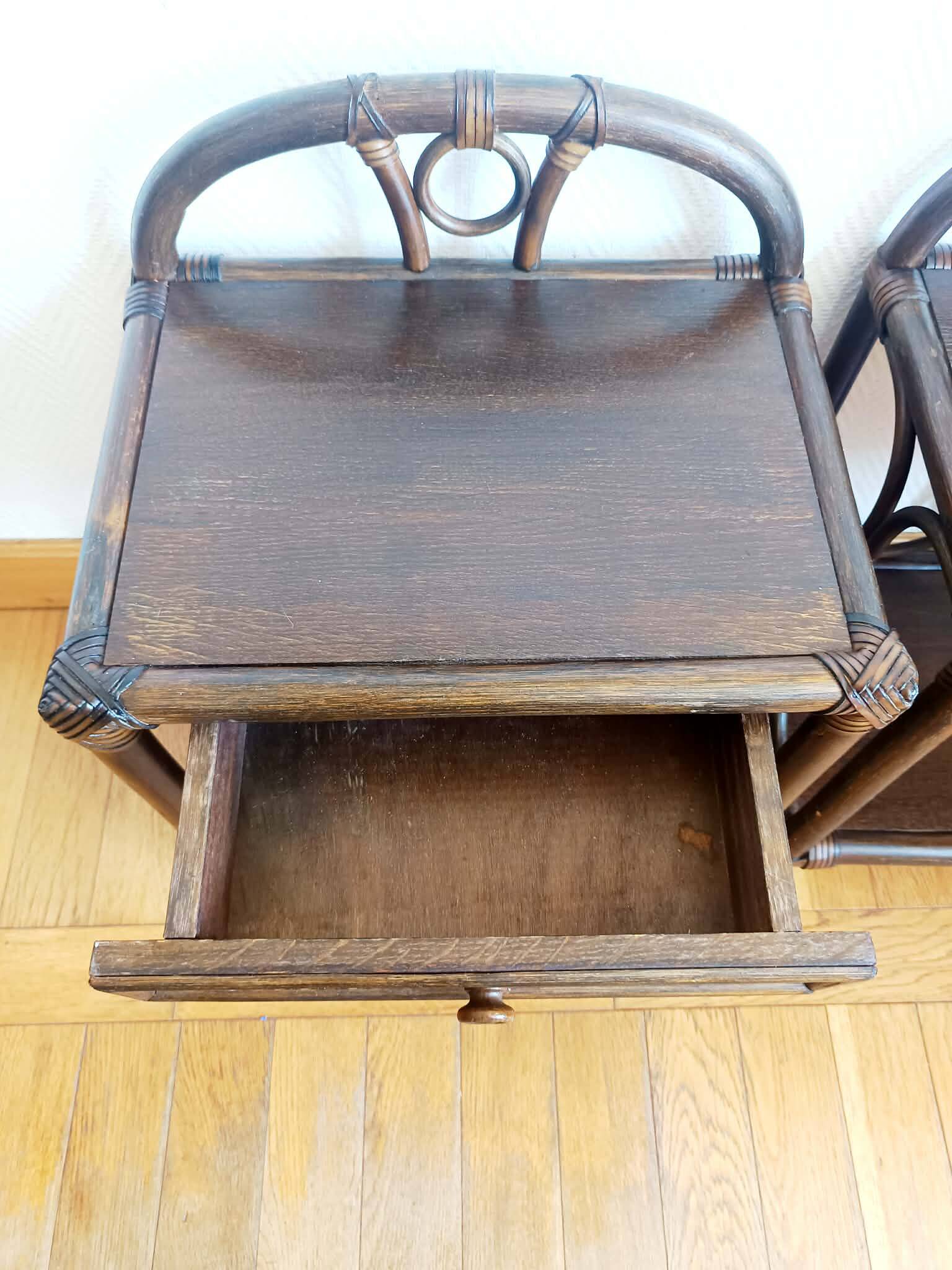 Pair of vintage 1960s rattan bedside tables