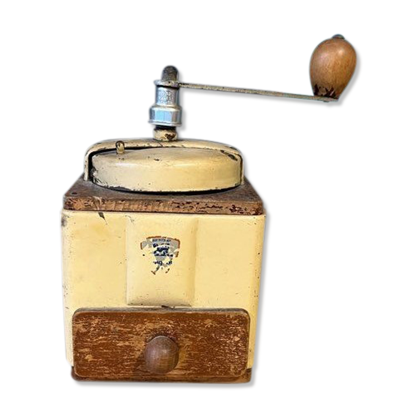 Peugeot coffee grinder in cream lacquered metal