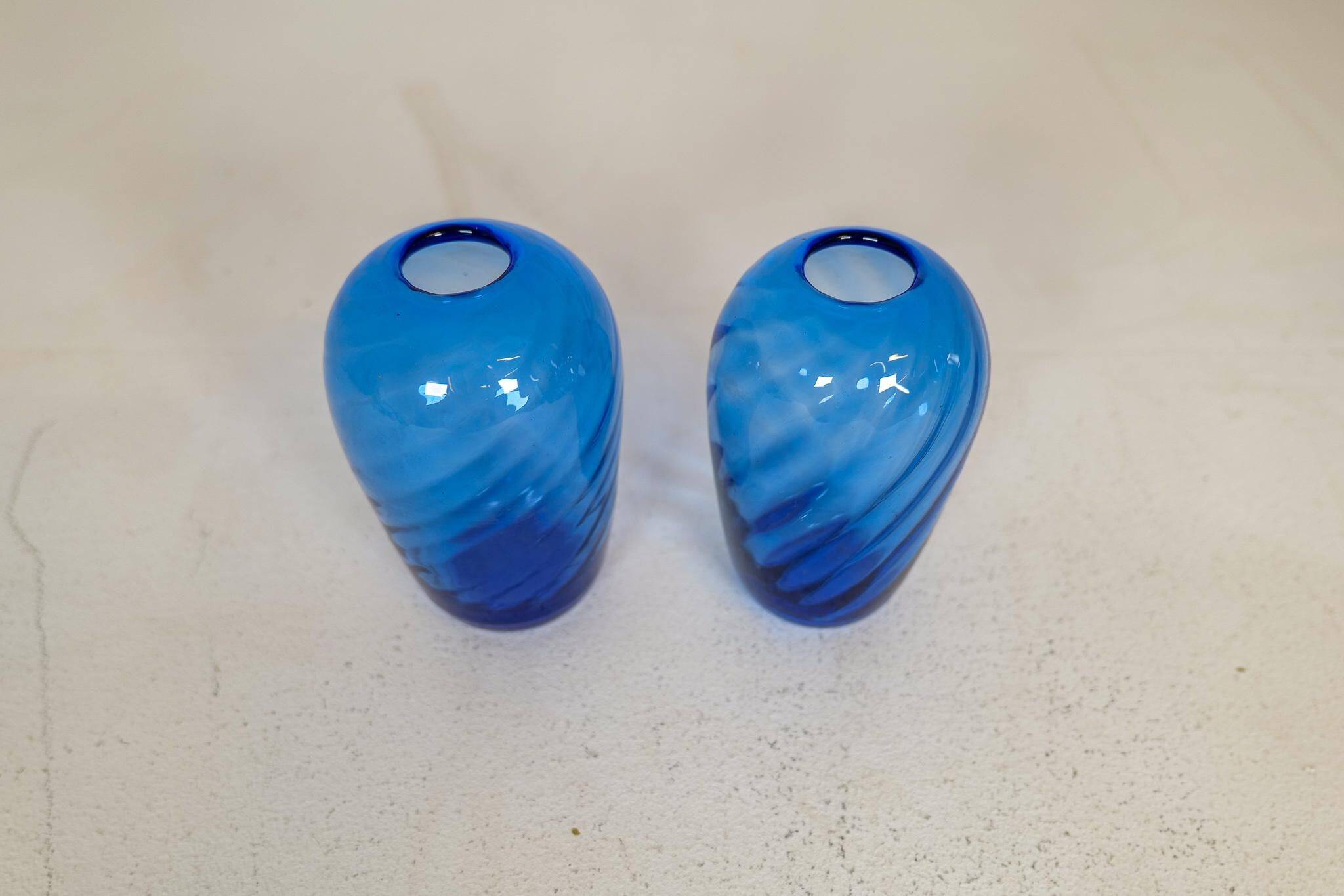 Art Deco Set of 6 Sculpted Glass Vases Handmade Reijmyre, Sweden, 1930s