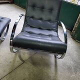 19th century rocking chair + footrest in skyl and chrome metal