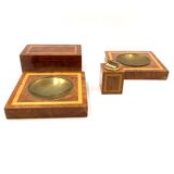 Cendriers en laiton et bois, briquet et boîte à cigares, italie 1970
