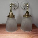 Pair of ribbed glass tulip wall sconces