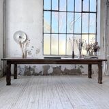 XL farmhouse table in solid oak, brutalist style, 20th century.