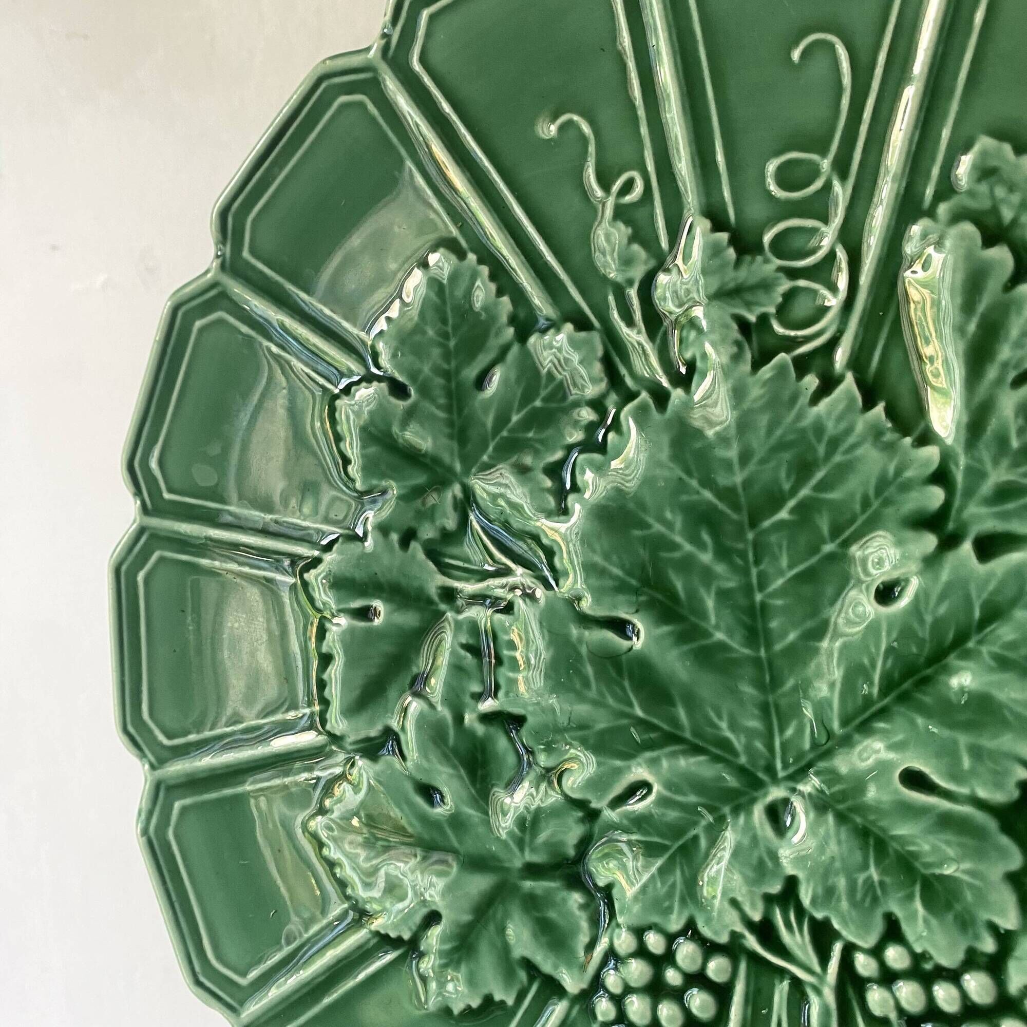 10 barbotine dessert plates and vine leaf dish