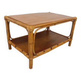 Table basse vintage en rotin et bois