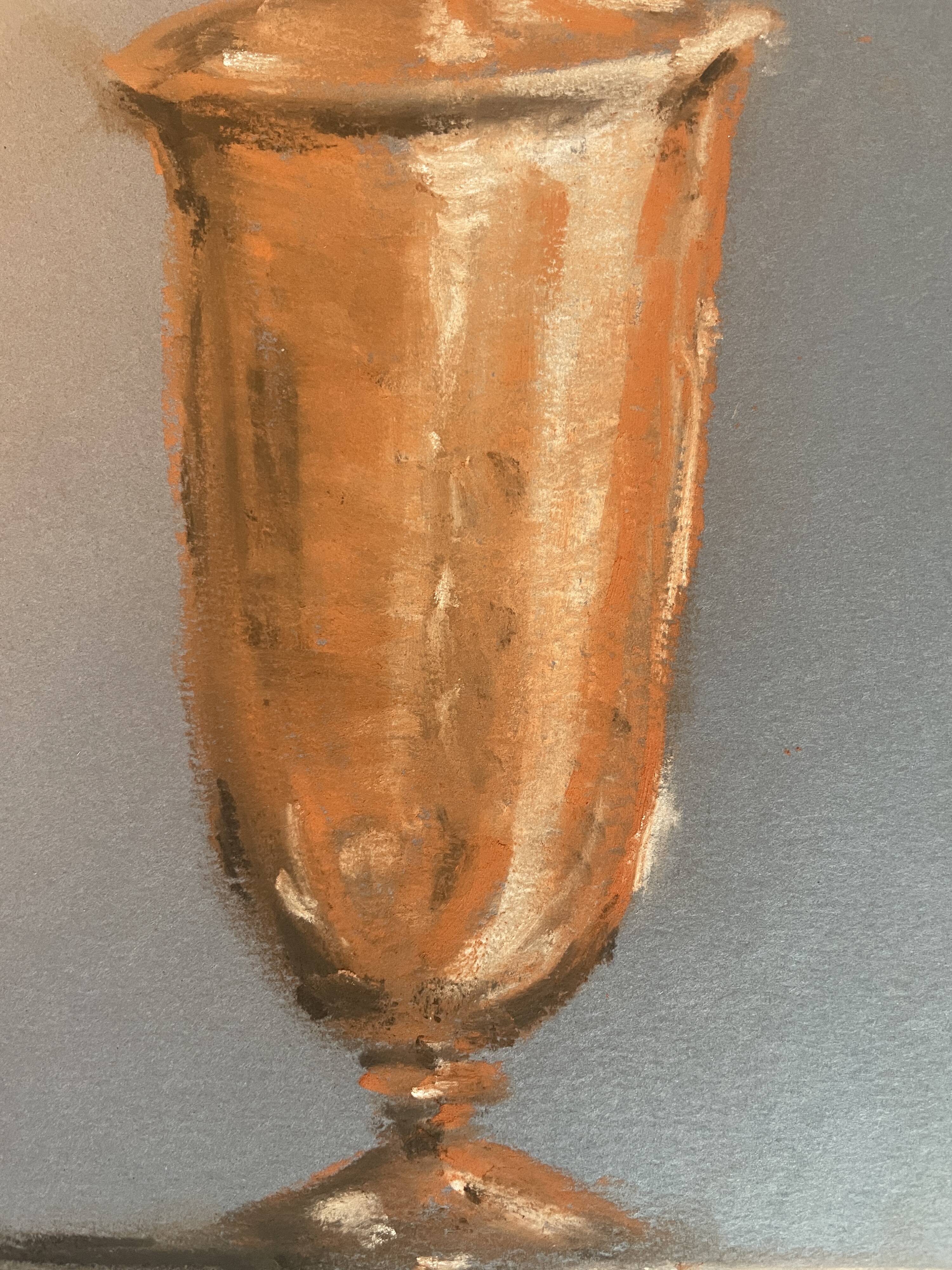 Signed painting Pastel terracotta "the terracotta jar" indigo paper