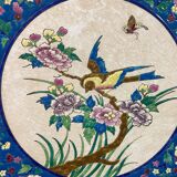 Large circular earthenware dish from Louvière with Longwy style bird decoration