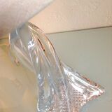 Bedside lamp with glass base and beige fabric lampshade / vintage 60s-70s
