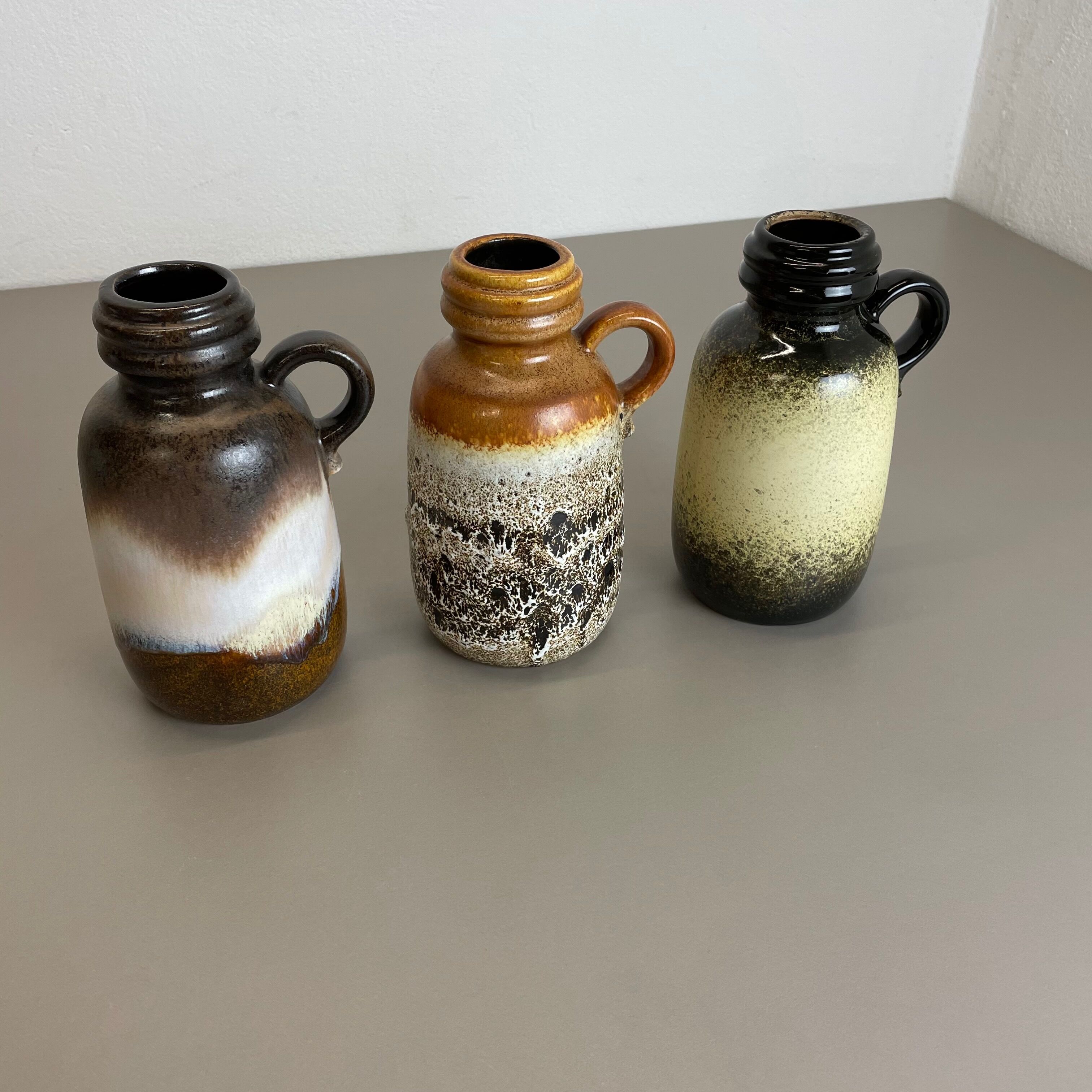 Set of Three 1970s Pottery Fat Lava "413-20" Vases Made by Scheurich, Germany