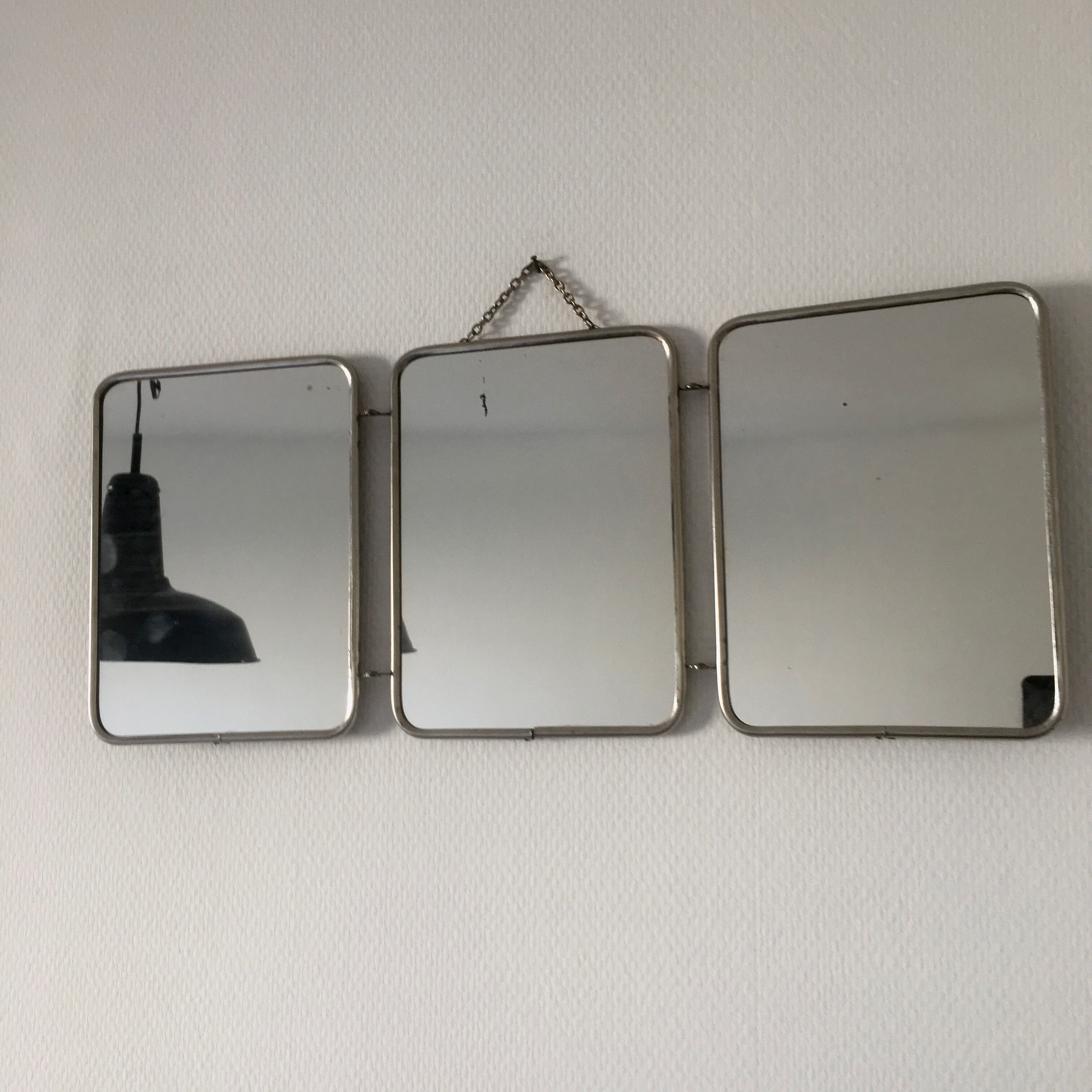 Miroir triptyque barbier 24 x 59 cm bleu vintage des années 60