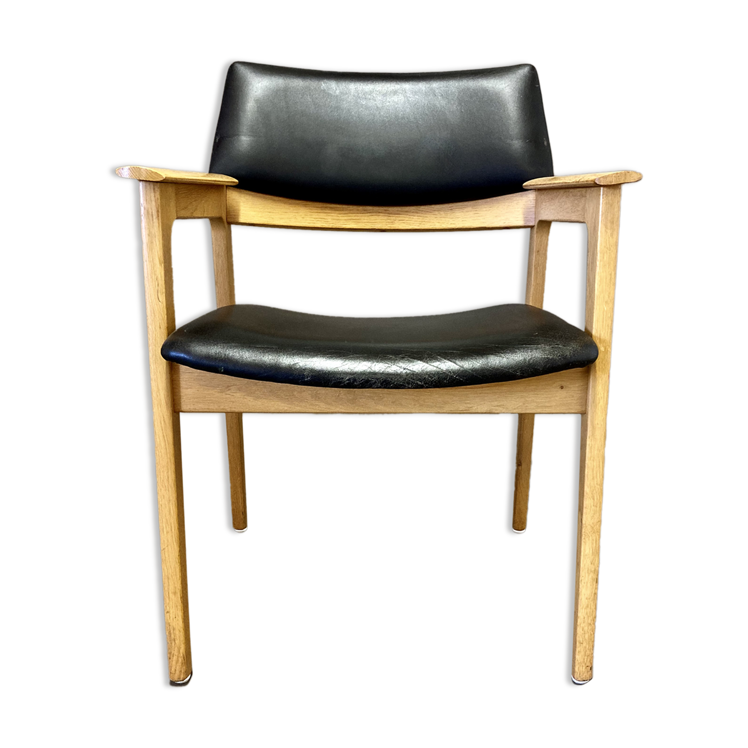 Black leather armchair scandinavian design 1950